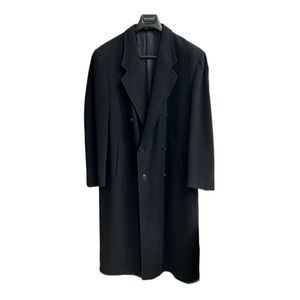 Black Italian Wool Double-Breasted Long Overcoat